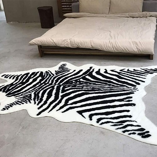 Teppiche Tigerprint formte Teppich für Wohnzimmer und Schlafzimmer Faux Pelz Tierhaut Teppich Weich Rutschfest Maschinenwaschbar Teppich Flauschige Akzent Fußmatte Wohnkultur Image