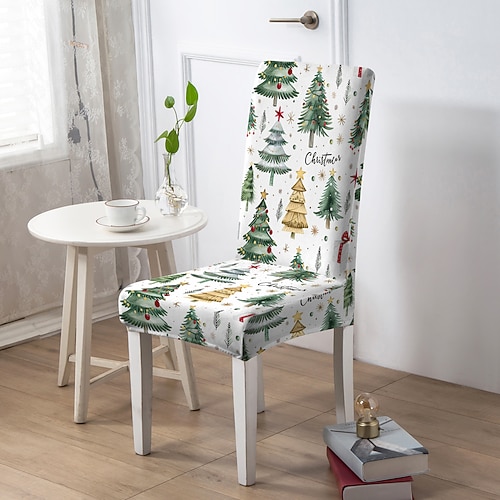 Weihnachtsstuhlbezug, festlicher Stuhlbezug für die Feiertage, elastischer, rutschfester Stuhlschutz für Esszimmer, Zuhause oder Party Image