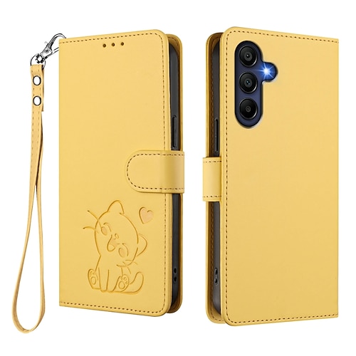 Handy Hülle Handyhüllen Für Samsung Galaxy S26 Ultra Plus S25 S24 S23 S24 FE S22 Plus Ultra S23 FE A56 A36 A26 Brieftaschenhülle Vollschutz mit Trageriemen Stoßfest Katze Retro TPU PU-Leder Image