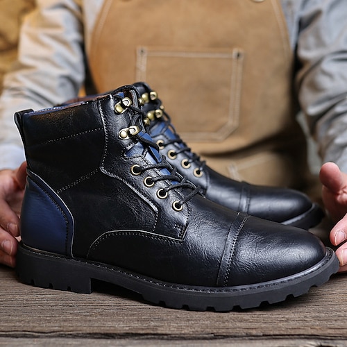 Robuste braune Schnürstiefeletten für Herren mit gepolstertem Schaft, strapazierfähiger Outdoor-Arbeitskleidungsstil zum Wandern, Bauen und für lässige Streetwear Image