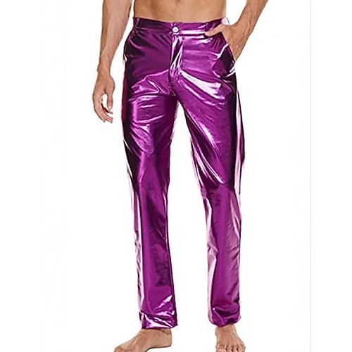 Herren Hose Anzughose Satinhosen Disco-Hosen Abschlussballhosen Tasche Einfach Atmungsaktiv Volle Länge Hochzeit Party Bühne Mode Streetwear Schwarz Weiß Dehnbar Image
