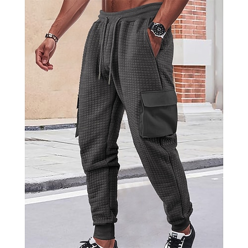 Herren Cargo-Jogginghose Jogginghose Hose Jacquard Kordelzug Tasche Einfach Komfort Sport im Freien Täglich Mode Lässig Schwarz Weiß Mikroelastisch Image