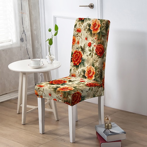 Stuhlbezug mit floralem Muster, Polyester-Schonbezug mit geometrischem Muster, elastischer, rutschfester Stuhlschutz für Zuhause oder Partys Image