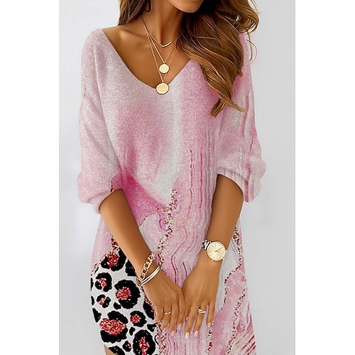 Damen Minikleid Etui-Kleid Shiftkleid Party Lässig Boho Party Täglich Ferien Normale Passform Blumen Grafik Tiermotiv Langarm V Ausschnitt Rosa Violett Orange Grau Frühling Herbst Winter Image