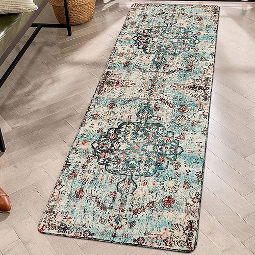 Läuferteppiche für Flur Küche Bohemian Faux Kaschmir Anti-Ermüdungs-Fußmatte mit Gummirückseite saugfähiges Design weicher rutschfester maschinenwaschbarer Teppich für Waschküche Flur Image