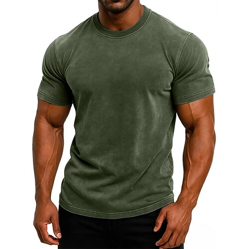 Herren T Shirt T-Shirt Kurzarm Kurze Ärmel Rundhalsausschnitt Sommer Ganzjahres Einfarbig Vintage Mode Designer Gewaschen Urlaub Straße Lässig Schwarz Blau Braun Top T-Shirt für Herren Image