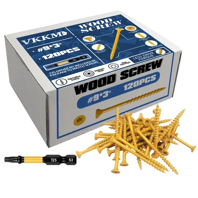 VKKM 120Pcs #9×3" Yellow Deck Wood Screws – T25 Torx Drive for Tightening, Rust - Resistant, for Decking, Fence & Woodworking