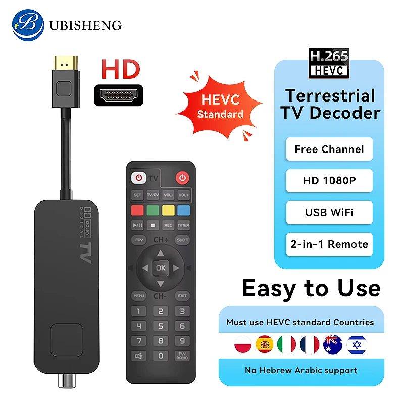 Ricevitore satellitare DVB-T2 Mini sintonizzatore TV Ricevitore TV Full HD 1080P Stick Lettore multimediale USB 2.0 e registratore PVR Controllo TV 2 in 1