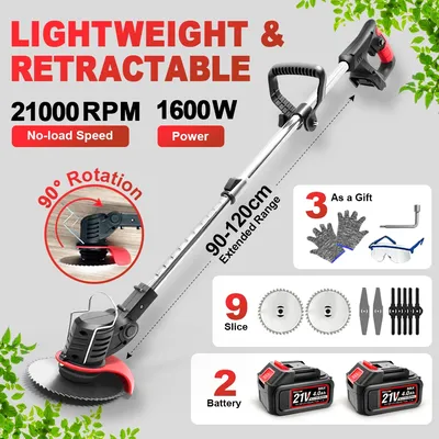 21000RPM 1600W Grass Lawn Trimmer Electric Folding Lawn Mower Adjustable Handheld Wireless Power Tool for Makita 18V-21V Battery