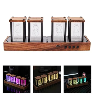 Nixie Tube Clock Colorful LED Digital table Clock USB Powered Alarm Clock Large Display Clock for Bedroom desk decoration
