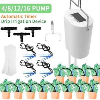 Automatic Plant Flower Watering Pump Home Sprinkler Drip Irrigation Device 2/4/8/16 Heads Pump Timer System Kit Garden Tool