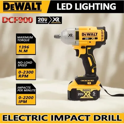 Dewei DCF900 20v Wireless impact wrench, High torque Brushless Impact Gun, 1/2 Universal battery electric tools