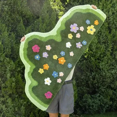 VIKAMA Moss Fresh Flower Floor Mat Bedroom Bed Non-Slip Soft Mat Living Room Sofa Easy To Take Care Of Floor Mat Home Decoration