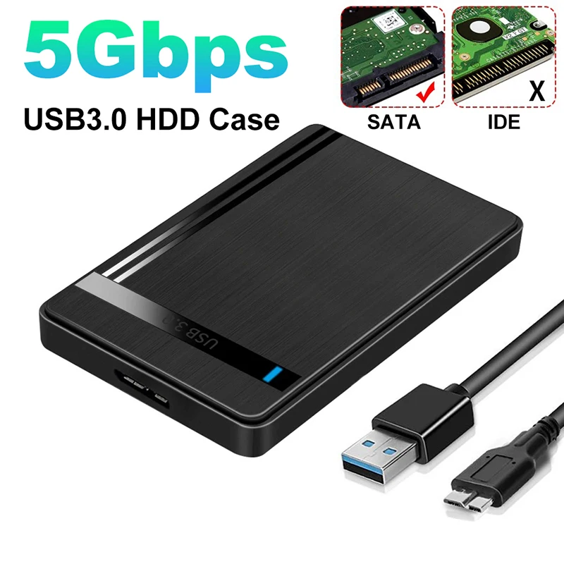 Custodia per disco rigido mobile da 2,5 pollici Sata a USB 3.0 HDD per HDD SSD Scatola per HDD di archiviazione esterna con cavo USB 2.0 in plastica ABS