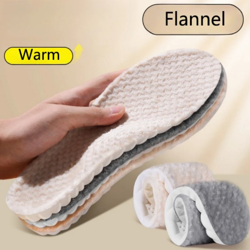 Flanell-Einlegesohlen halten im Winter warm. Fügen Sie Fleece-Verdickung hinzu. Teak ist geruchlos, atmungsaktiv, weiche Sohlen für angenehme Übungen Image