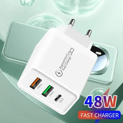 48W 3 Ports USB C PD Fast Charger For iPhone 16 17 15 14 13 12 Pro Max Xiaomi Samsung Huawei Quick Charge EU US UK Plug Adapter