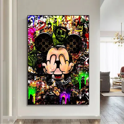Disney Mickey Mouse Poster Street Graffiti Wall Art Canvas Painting Print Pop Picture for Living Room Home Bar Decor Cuadros
