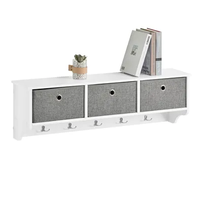 SoBuy FRG282 Wall Coat Rack Wall Shelf Storage Unit with 3 Baskets & 5 Hooks Coat Hooks Wall Mounted for Hallway Organiser