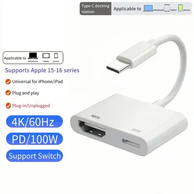 USB-C-auf-HDMI-Adapter für iPhone 16 Pro, Typ C, digitaler AV-Adapter, 4K-Synchronisierungsbildschirmanschluss für iPhone auf HDTV-Projektor-Monitor