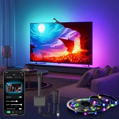 RGBIC LED TV Backlight Strip with AR Color Sensor APP Control Music Sync Smart RGB LED Strip Light for Gaming Atmosphere