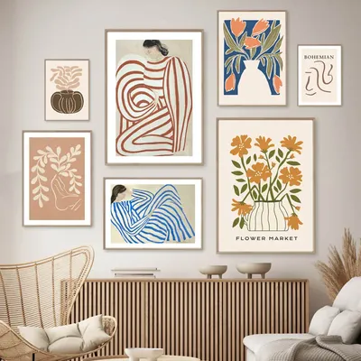 Striped Girl Vase Flower Leaves Wall Art Canvas Painting Abstract Posters And Prints Hotel Bar Wall Pictures Living Room Decor