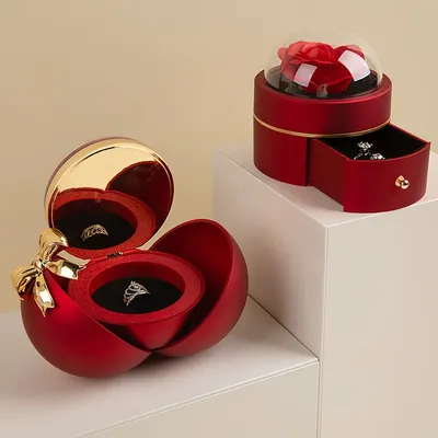 Valentine's Day Round Rose Jewelry Box Festival Christmas Proposal Ring Gift Box Couple Necklace Velvet Gift Packaging Organizer