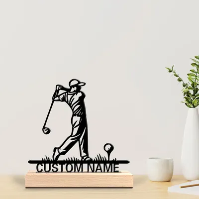 1pc Stylish Personalized Custom Men Is Golf Metal Statues Metal Art With Wooden Base Perfect For Bedrooms Men Birthday Gifts