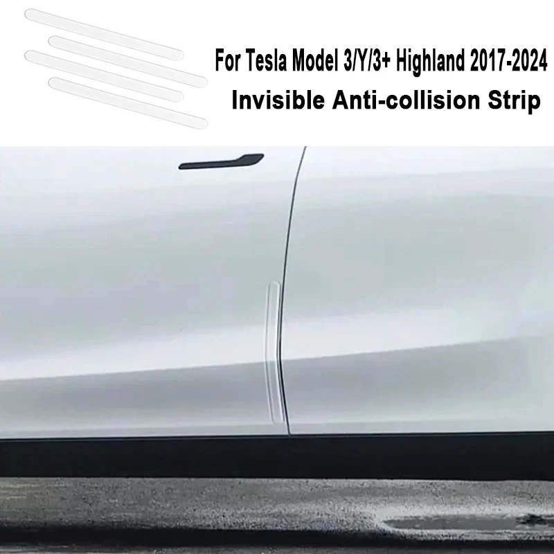 Für Tesla Modell 3/Y/3 + Highland 2017-2024 Anti-kollision Streifen Auto Tür Unsichtbare Kratzfest schutz Streifen Zubehör Image