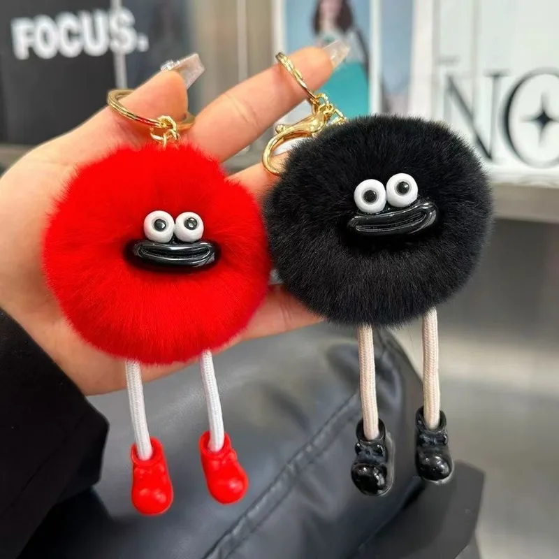 Niedlicher Cartoon-Kohlen-Plüsch-Schlüsselanhänger, weiches Spielzeug mit großen Augen für Autoschlüssel, Rucksack-Dekoration, Geschenk im koreanischen Stil Image