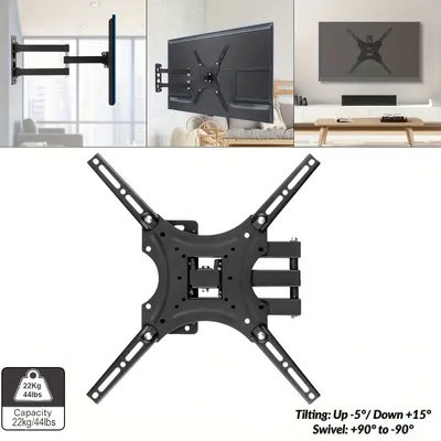 1PC Black Adjustable TV Wall Mount Stand - Smooth Rotation, Tilt and Extend for 14-55-inch Flat/curved Screens, VESA 400x400mm