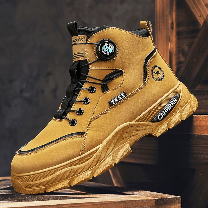 Gelb Motorrad Schuhe Mann Knopf Design Plattform männer Stiefeletten Nicht-slip Outdoor Biker Stiefel Männer Werkzeug Schuhe botas hombre