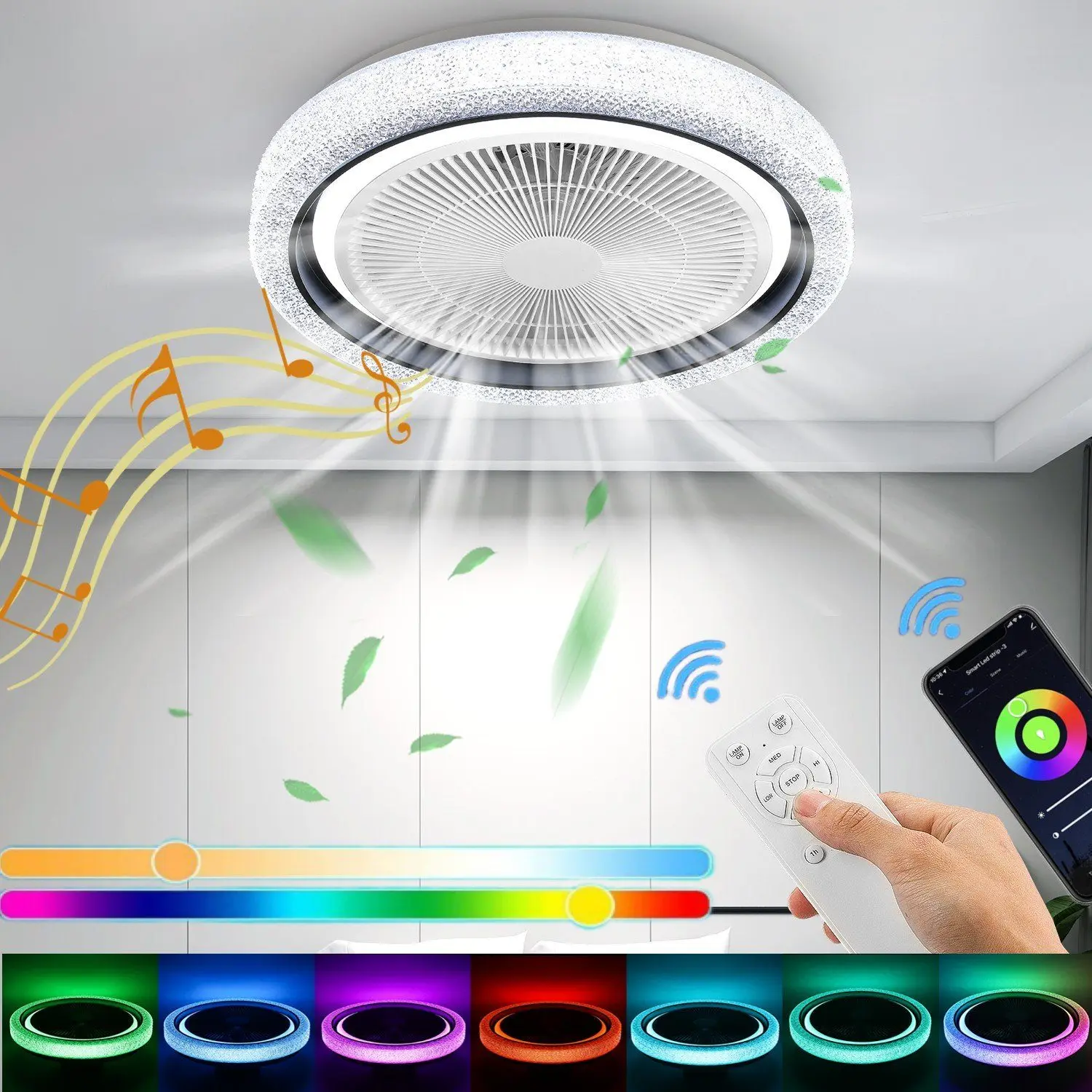 60-W-RGB-LED-Deckenventilator-Licht-Fernbedienung mit stufenloser Dimmung und Windgeschwindigkeit auf 6 Stufen ​ ​ Deckenleuchter Wohnzimmerbeleuchtung Image