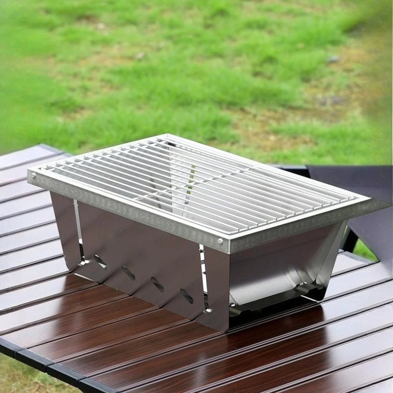 Outdoor-Grill, Edelstahl, tragbarer Outdoor-Herd, Kohlenpfanne, IGT-Tisch, zusammenklappbar, 1 Einheit, Brennholzofen, Grill, Camping Image
