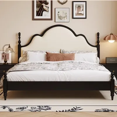 Wooden Retro Double Beds Luxury Designer Home Storage Upholstered Bed Bed Adult Couples Cama Box Casal Bed Room Furnitures Set