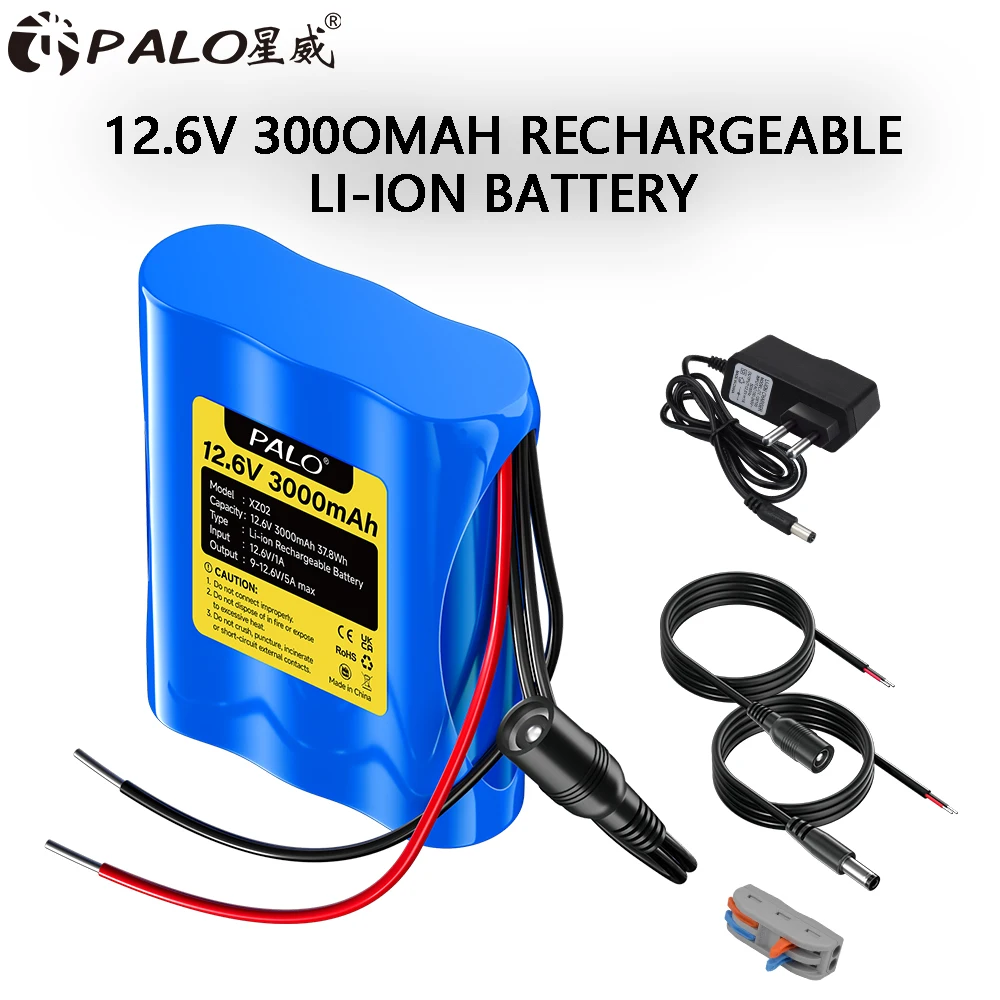 PAL0 12,6 V 3000 mAh Lithium-Batterie Pack Kapazität Akku Für CCTV Kamera Monitor 12 V Ausrüstung Elektrische Ladegerät Image