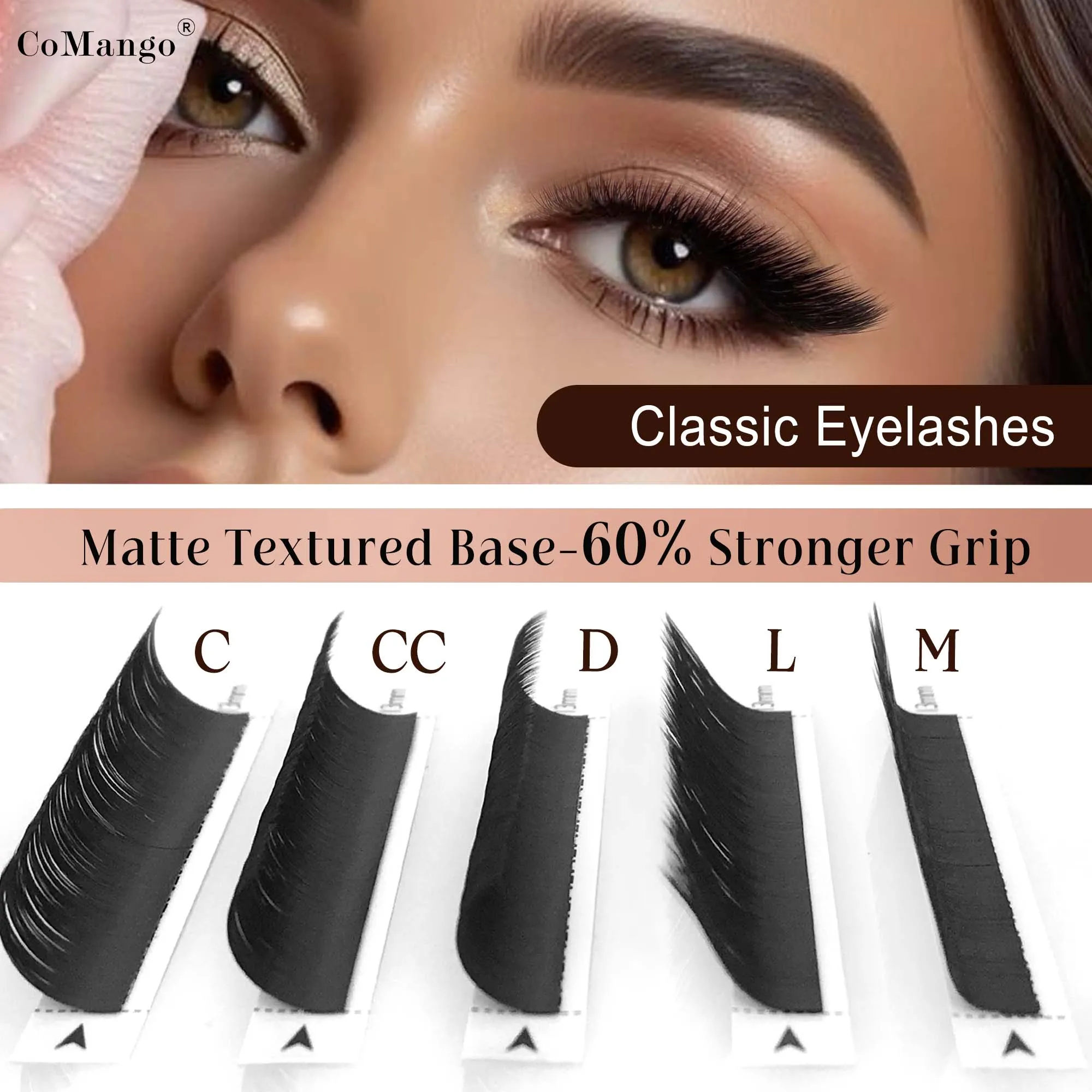 CoMango 12 Reihen/Tablett klassische individuelle Wimpernverlängerung C/CC/D/L/M Curl Wimpern natürliche weiche Nerzwimpern Image