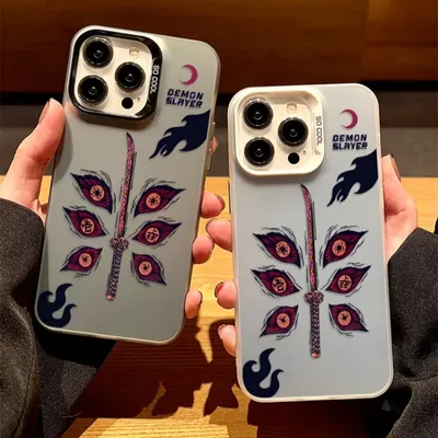 Demon Slayer Metal Buttons Case for Apple Iphone 11 12 13 14 15 Pro Max Kokushibo Case for Iphone 11 13 14 15 Plus Full Cover
