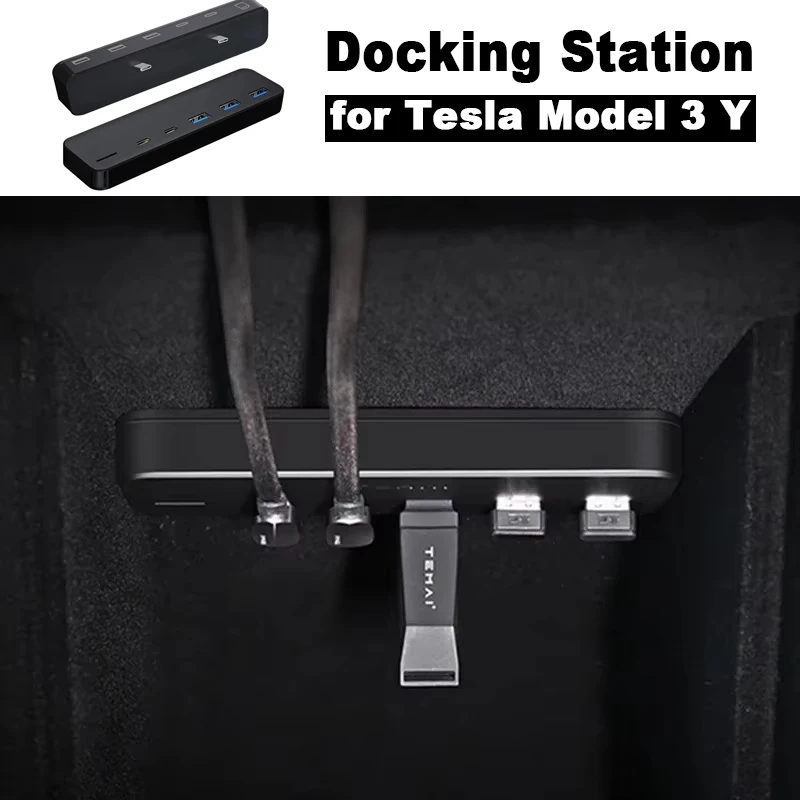 Dockingstation für Tesla Model 3 Y USB-Hub 27 W Intelligentes Schnellladen 6 in 2 Typ-C Micro SD-Autoadapter Powered Splitter Image