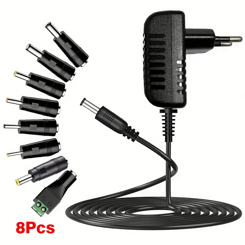 Adattatore di alimentazione DC 5V 6V 9V 12V 24V 1A 2A 3A 8V 10V 15V 2A 3A Adattatore di alimentazione Convertitore spina DC EU US con 8cs Collegare spina