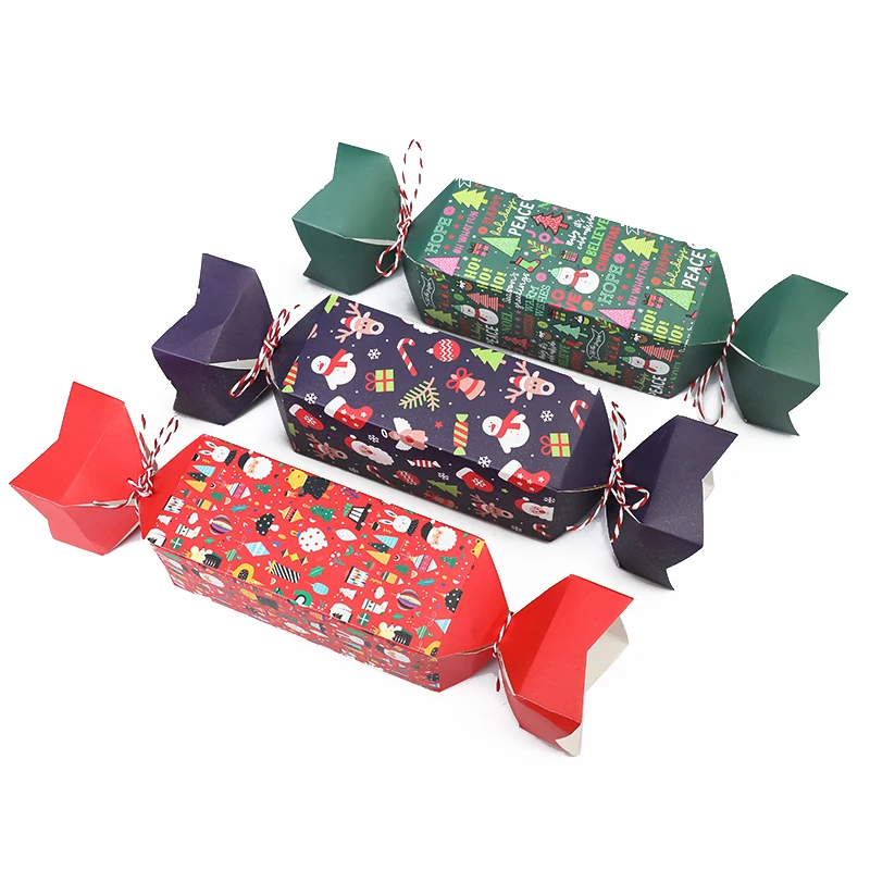 12 Stück Weihnachts-Geschenkboxen in Süßigkeitenform, Muster mit Bindflaschen, für Weihnachtsgeschenkverpackungen, Behälter für Feiertagsfeiern Image