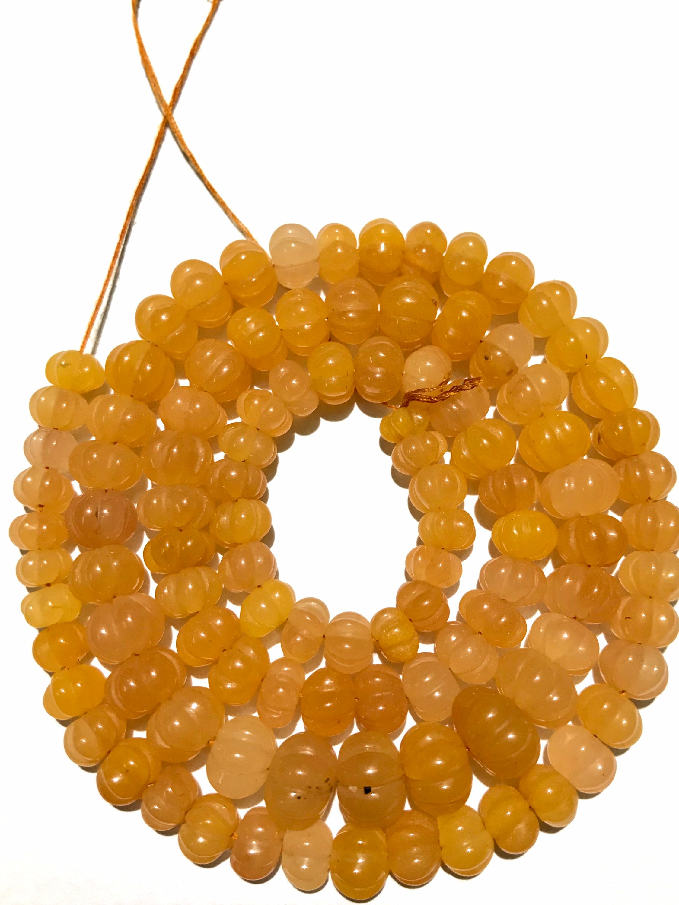 Splendide perle a forma di melone in zaffiro giallo, perle a forma di zucca intagliate in pietra di zaffiro giallo, perle molto rare in zaffiro giallo