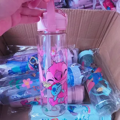 CartoonDisneyStitch 800ML Water Cup Portable Large Capacity Anime Student Plastic Drink Bottle Outdoor Cycling Fitness Sport Cup