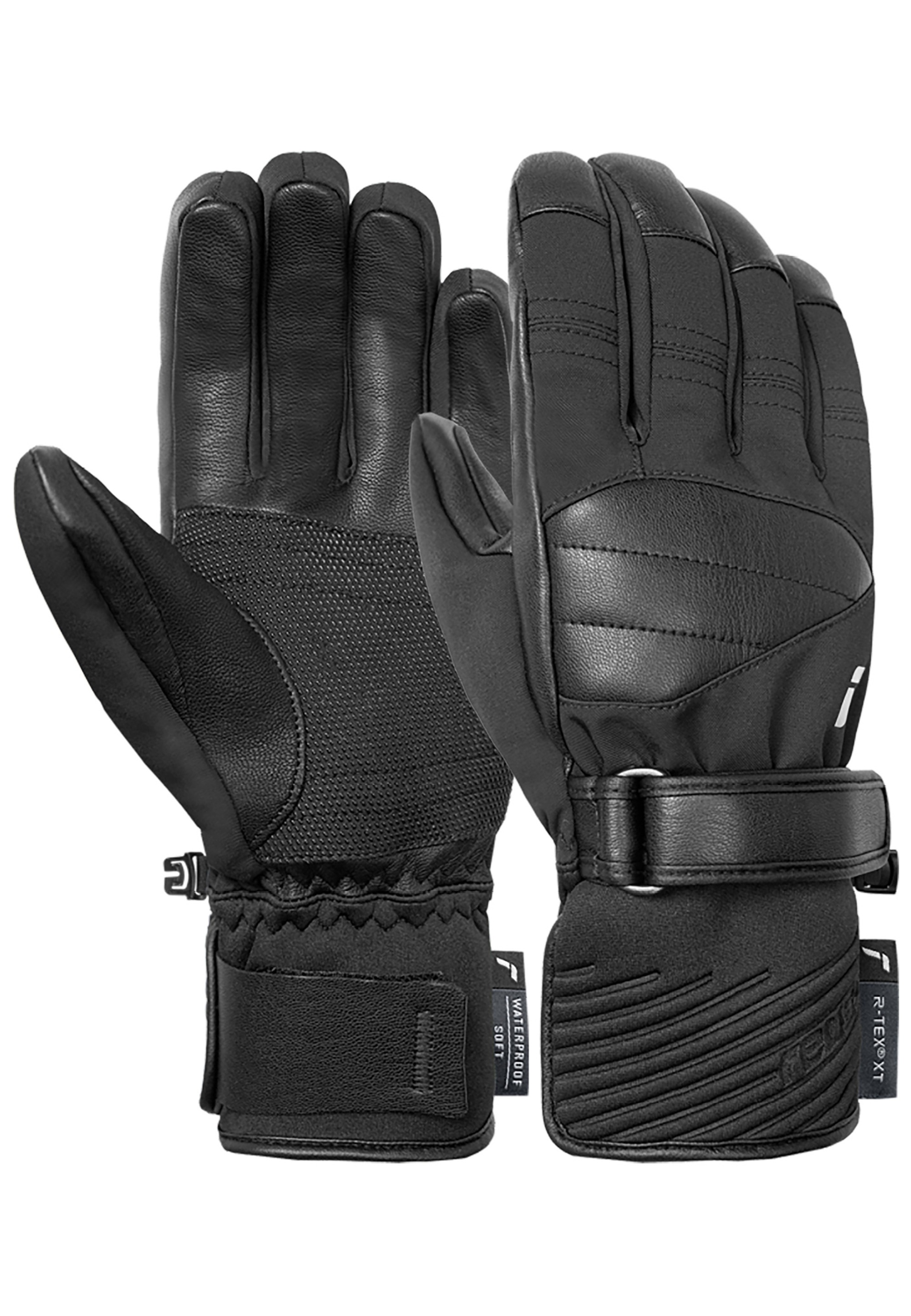 Skihandschuhe REUSCH "Modus R-TEX XT", Damen, Gr. 8,5, schwarz, silberfarben, 60% Polyester, 20% Polyurethan, 10% Polyamid, 7% Ziegenleder, 3% Elasthan, unifarben, Handschuhe, mit wasserdichter, atmungsaktiver Funktion Image