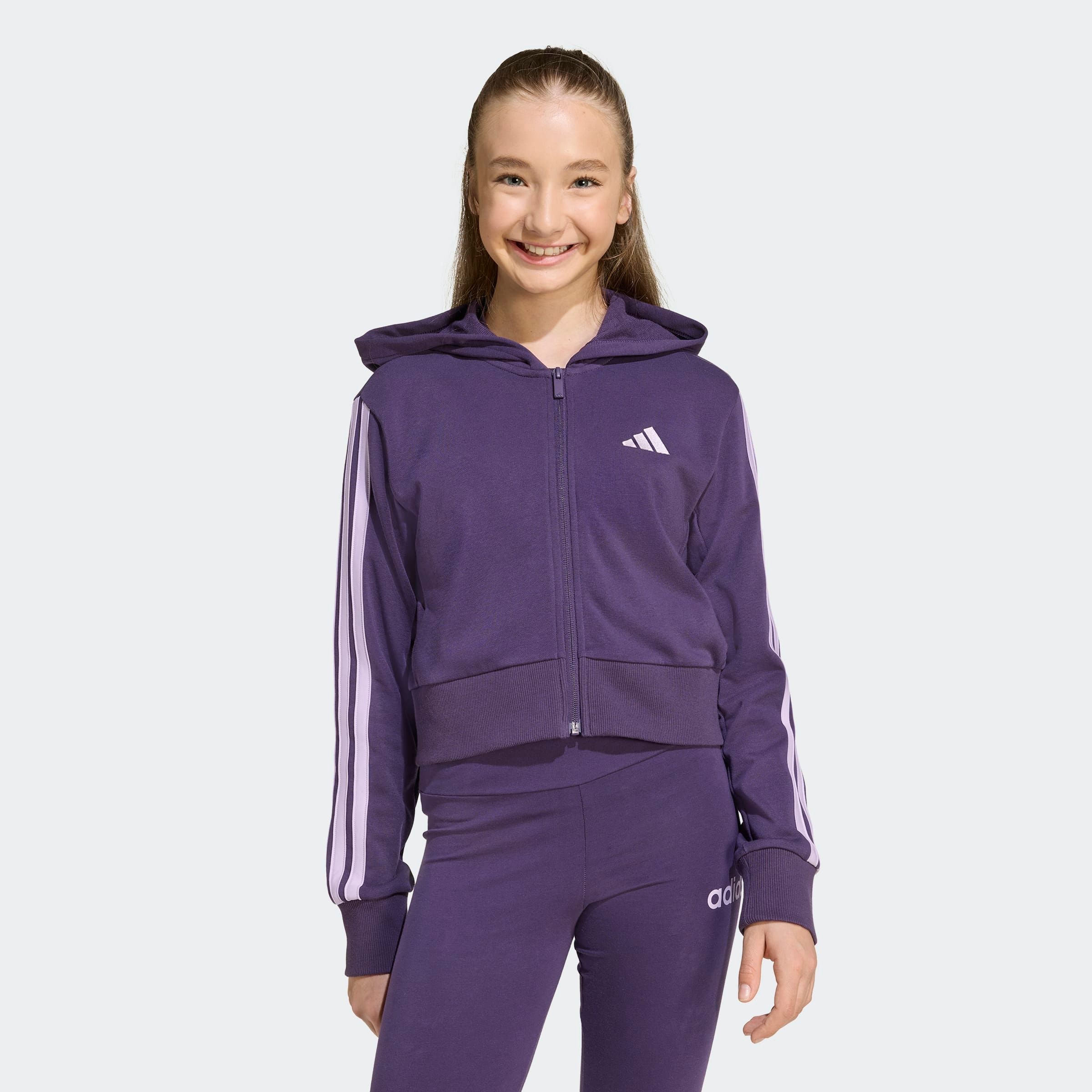Kapuzensweatshirt ADIDAS SPORTSWEAR "JG 3S FT FZ CRO", Kinder, Gr. 152, aurora plum, powder plum, Obermaterial: 70% Baumwolle, 30% Polyester, Sportlich, Sweatshirts Image