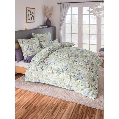 Bettwäsche WÄSCHEPUR Gr. 3, bunt (reseda, bedruckt), B/L: 155cm x 220cm, 2 tlg., Mako-Satin, Mako-Satin, B/L: 80cm x 80cm, Mako-Satin, 100% Baumwolle, Bettwäsche Image