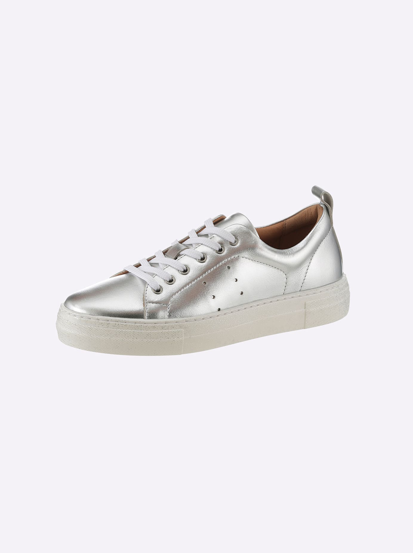 Sneaker HEINE, Damen, Gr. 39, silber (silberfarben), Leder, Rindsleder, Schuhe