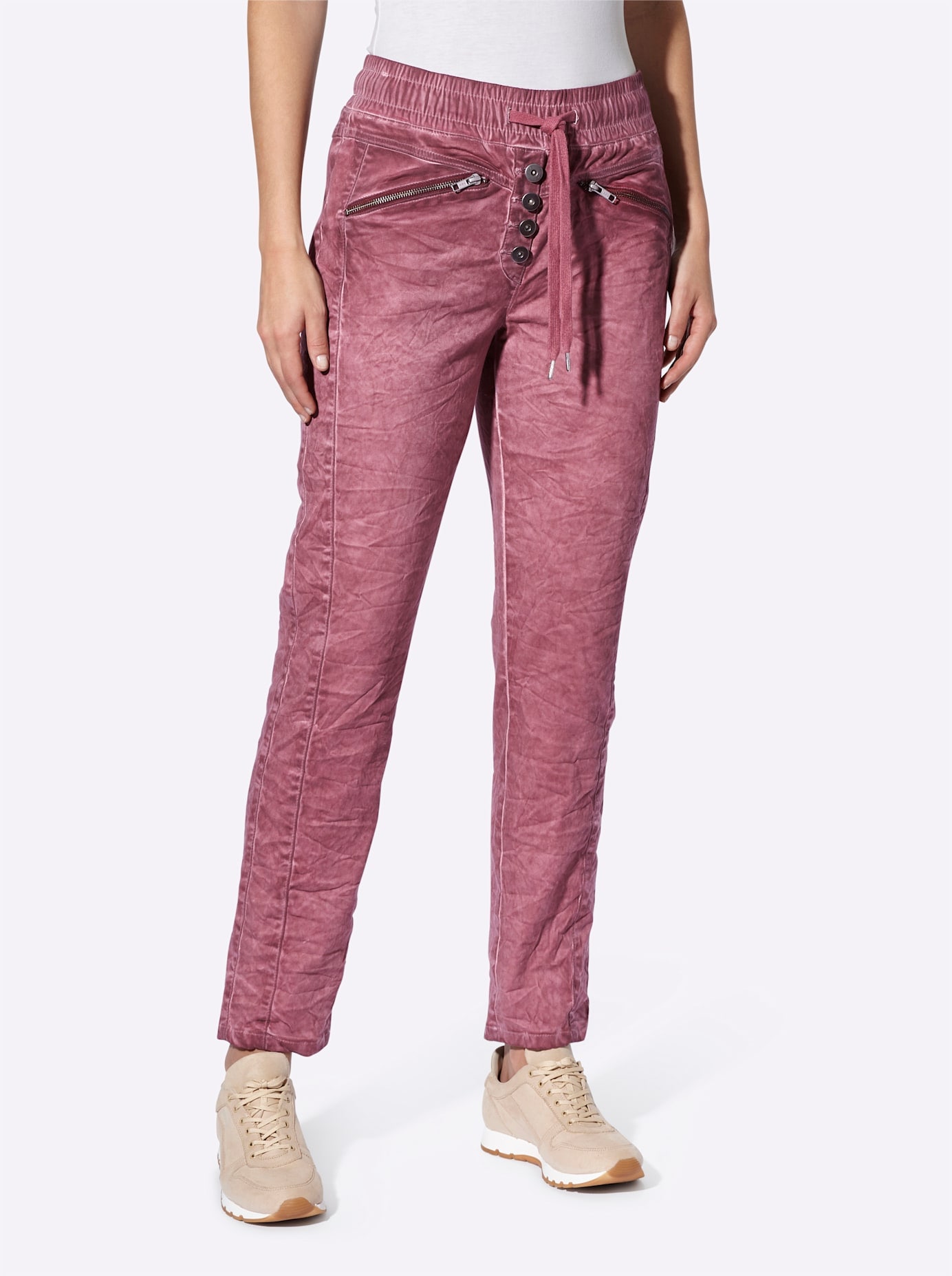 Webhose HEINE, Damen, Gr. 44, Normalgrößen, rot (bordeaux), 98% Baumwolle, 2% Elasthan, gemustert, unifarben, Hosen