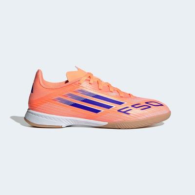 Fußballschuh ADIDAS PERFORMANCE "F50 LEAGUE KIDS IN", Gr. 35, beam orange, lucid blau, cloud weiß, Synthetik, Textil, sportlich, Schuhe, geeignet als Hallenschuhe