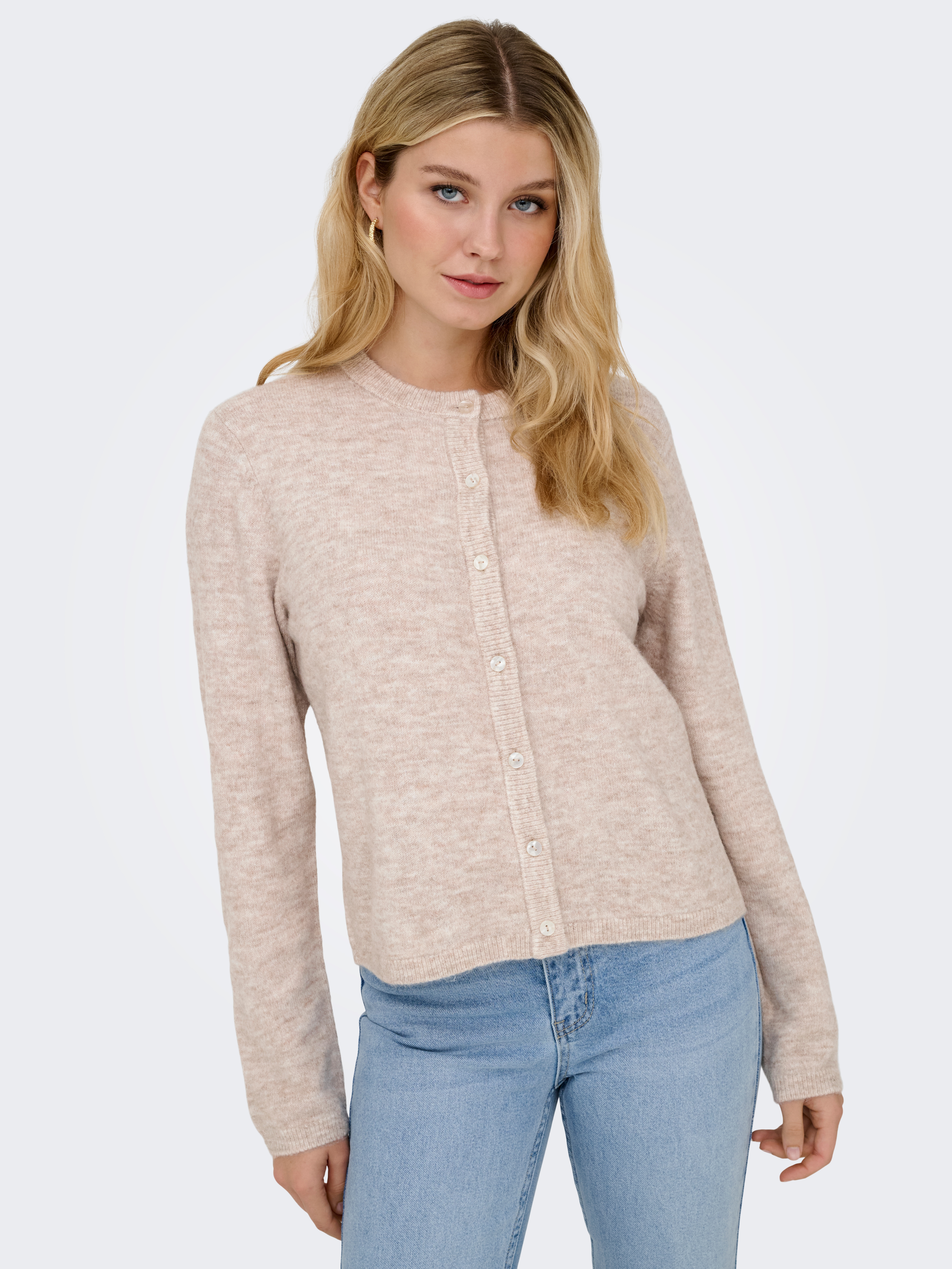 Strickjacke ONLY "ONLSIMONI L/S O-NECK CARDIGAN KNT NOOS", Damen, Gr. M, pumice stone detail:melange, Strick, Obermaterial: 74% Polyacryl, 24% Polyester, 2% Elasthan, meliert, relaxed fit hüftlang, Rundhals, Rippbündchen, Strickjacken Strickjacke,...
