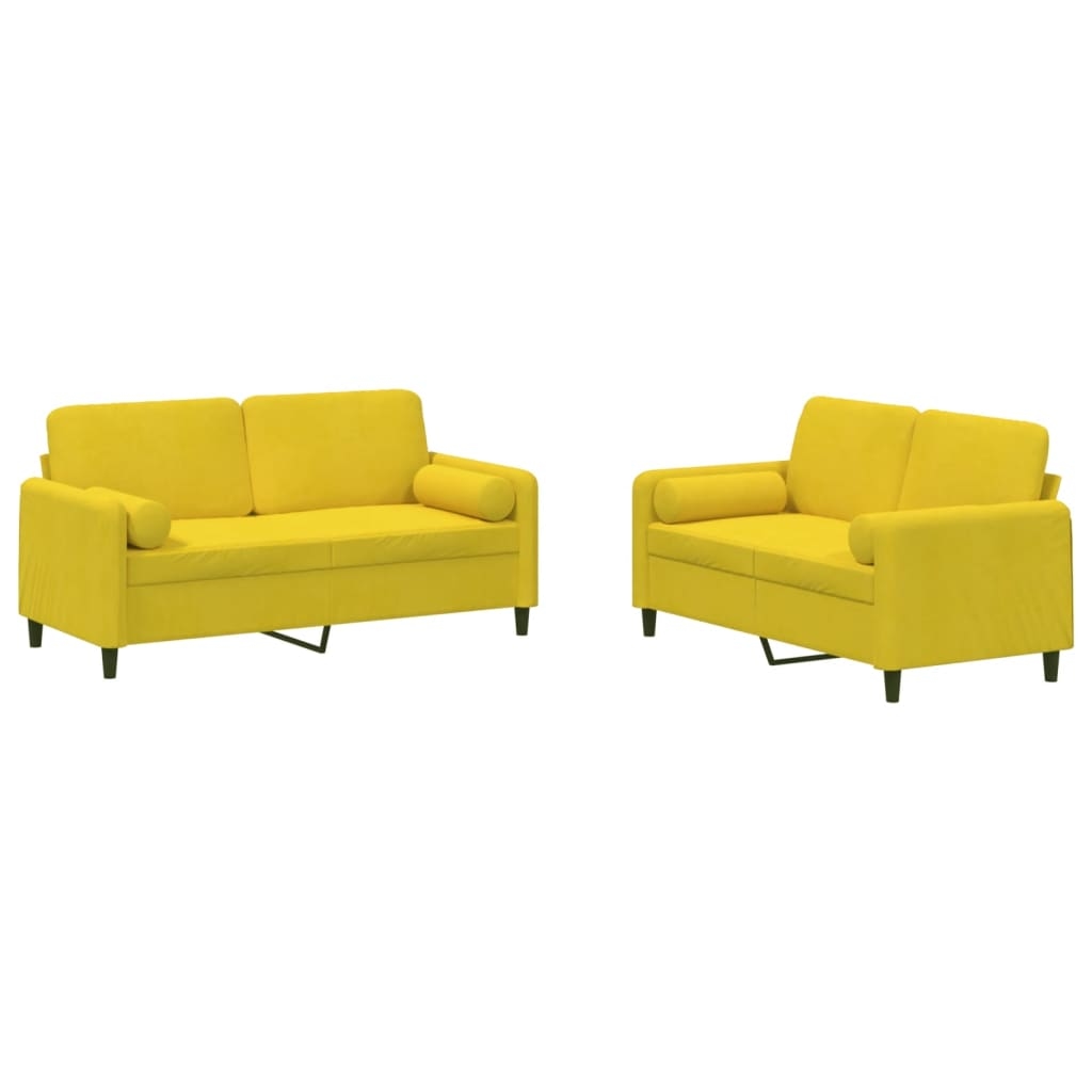 vidaXL 2-tlg. Sofagarnitur mit Kissen Gelb Samt Image